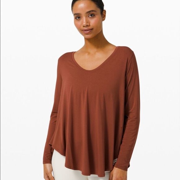 Lululemon Up For Down Time Long Sleeve Tee Dark Terracotta 4 NEW - Picture 1 of 9